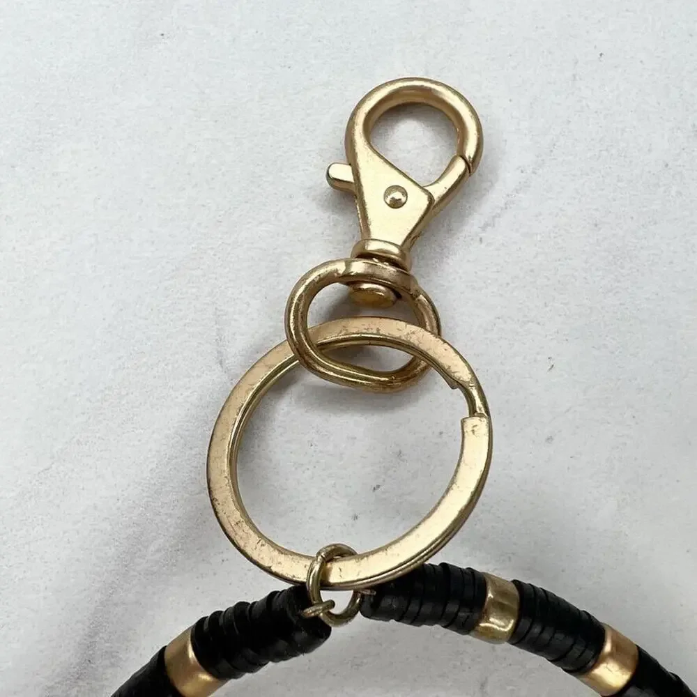 Gold Tone and Black Beaded Bracelet Lightning Charm Keychain Keyring